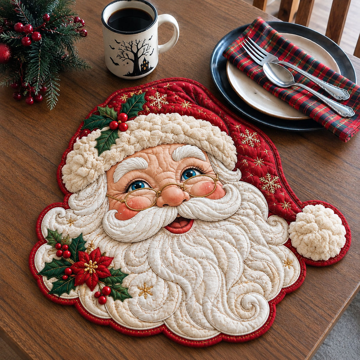 Jolly Santa Face Custom Shape Quilted Place Mat GFTOHNL3367