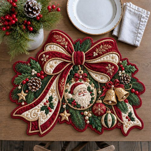 Santa Holiday Bow Custom Shape Quilted Place Mat GFTOHNL3370