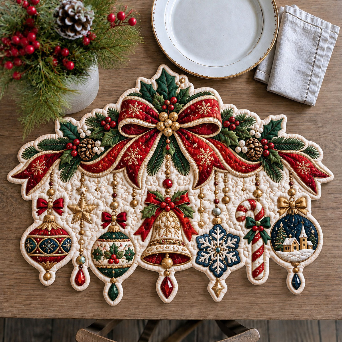 Christmas Ornament Garland Custom Shape Quilted Place Mat GFTOHNL3371