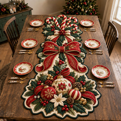 Candy Cane Christmas Custom Shape Quilted Table Runner GFTOHNL3373