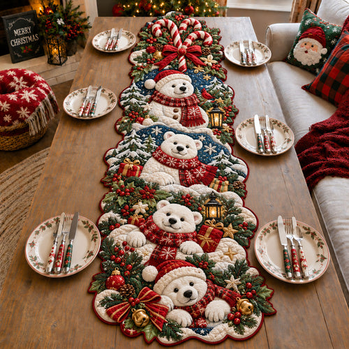 Christmas Polar Bears Custom Shape Quilted Table Runner GFTOHNL3374