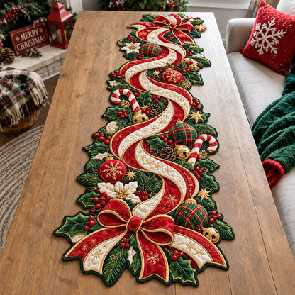 Christmas Ribbon Swirl Custom Shape Quilted Table Runner GFTOHNL3376