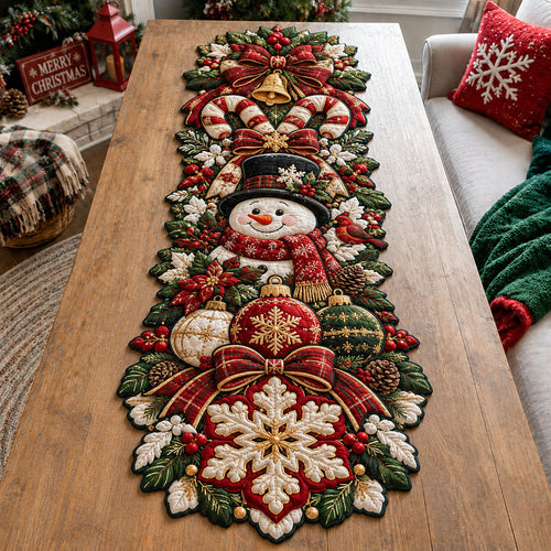 Snowman Holiday Cheer Custom Shape Quilted Table Runner GFTOHNL3379