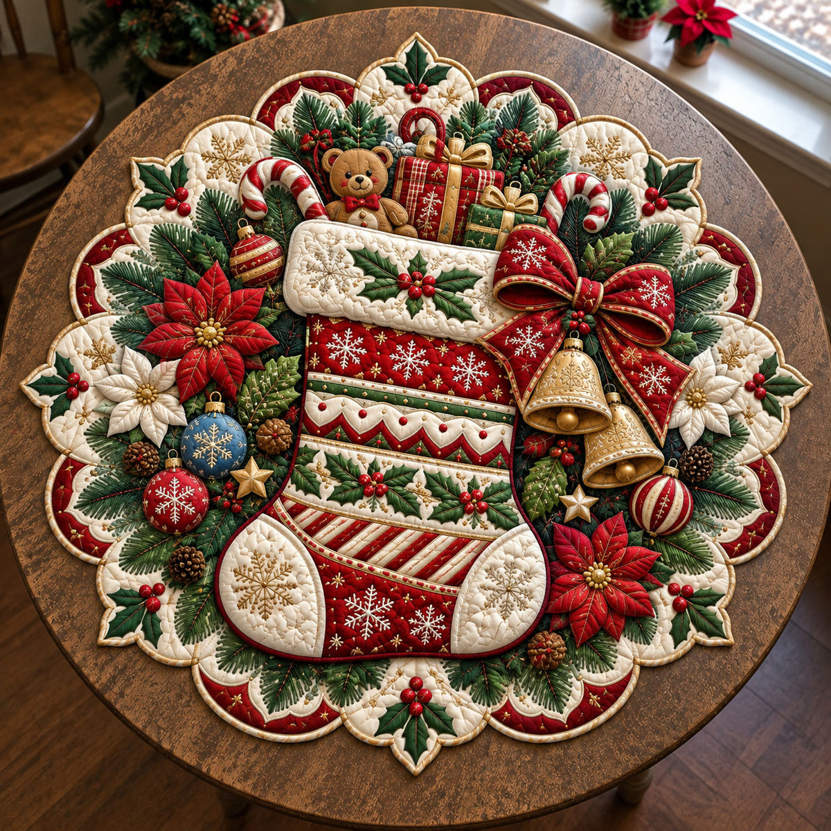 Christmas Stocking Custom Shape Quilted Table Topper GFTOHNL3381