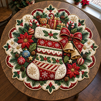 Christmas Stocking Custom Shape Quilted Table Topper GFTOHNL3381