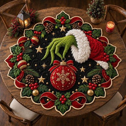 Grinch Christmas Custom Shape Quilted Table Topper GFTOHNL3382