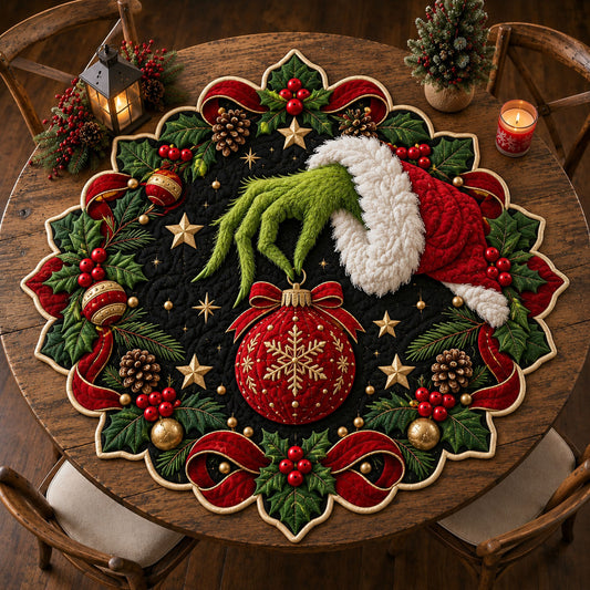 Grinch Christmas Custom Shape Quilted Table Topper GFTOHNL3382