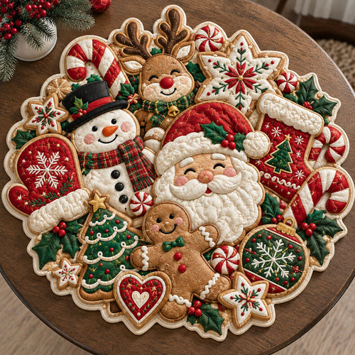 Christmas Cookie Friends Custom Shape Quilted Table Topper GFTOHNL3383