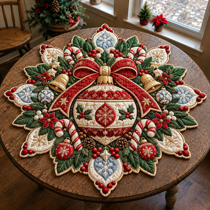 Christmas Ornament Bow Custom Shape Quilted Table Topper GFTOHNL3384