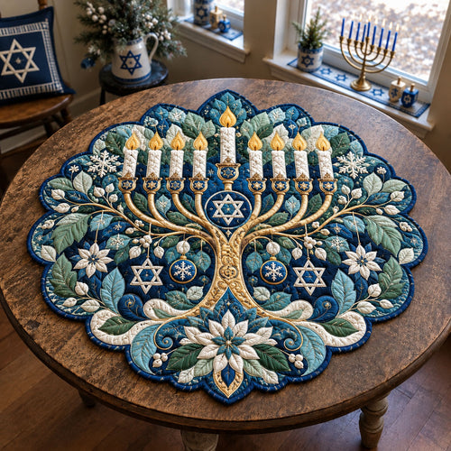 Hanukkah Tree Of Light Custom Shape Quilted Table Topper GFTOHNL3389