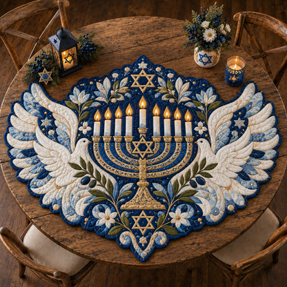 Hanukkah Peace Doves Custom Shape Quilted Table Topper GFTOHNL3390
