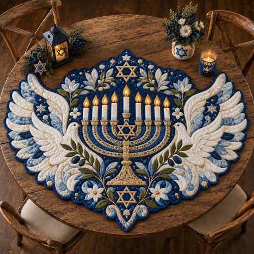 Hanukkah Peace Doves Custom Shape Quilted Table Topper GFTOHNL3390