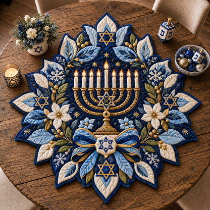 Hanukkah Floral Menorah Custom Shape Quilted Table Topper GFTOHNL3391
