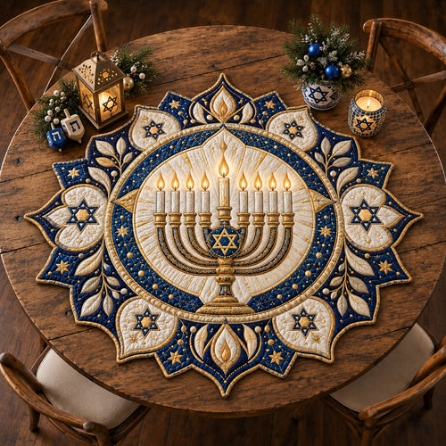 Hanukkah Golden Menorah Custom Shape Quilted Table Topper GFTOHNL3392