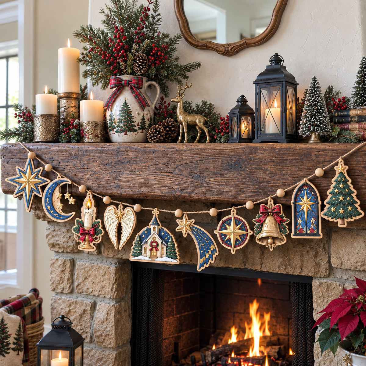 Christmas Nativity Lights Custom Shape Wooden Garland GFTOHNL3399