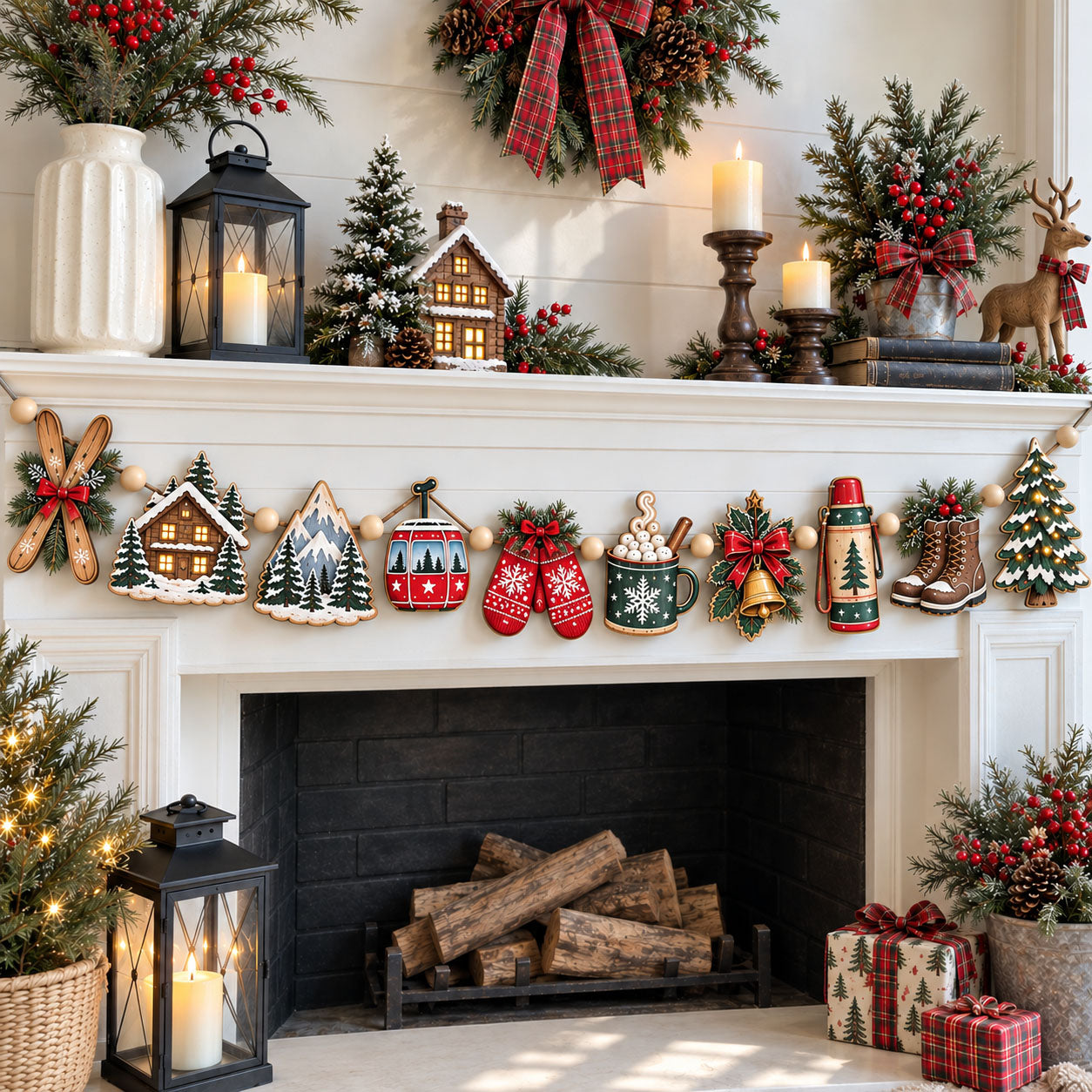 Cozy Winter Christmas Custom Shape Wooden Garland GFTOHNL3400