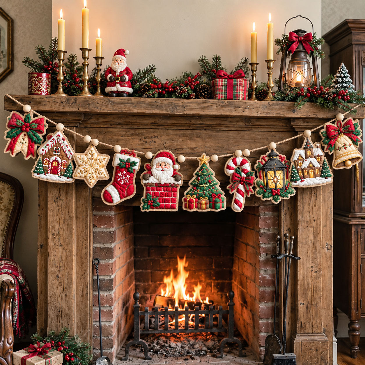 Santa Christmas Garland Custom Shape Quilted Garland GFTOHNL3403
