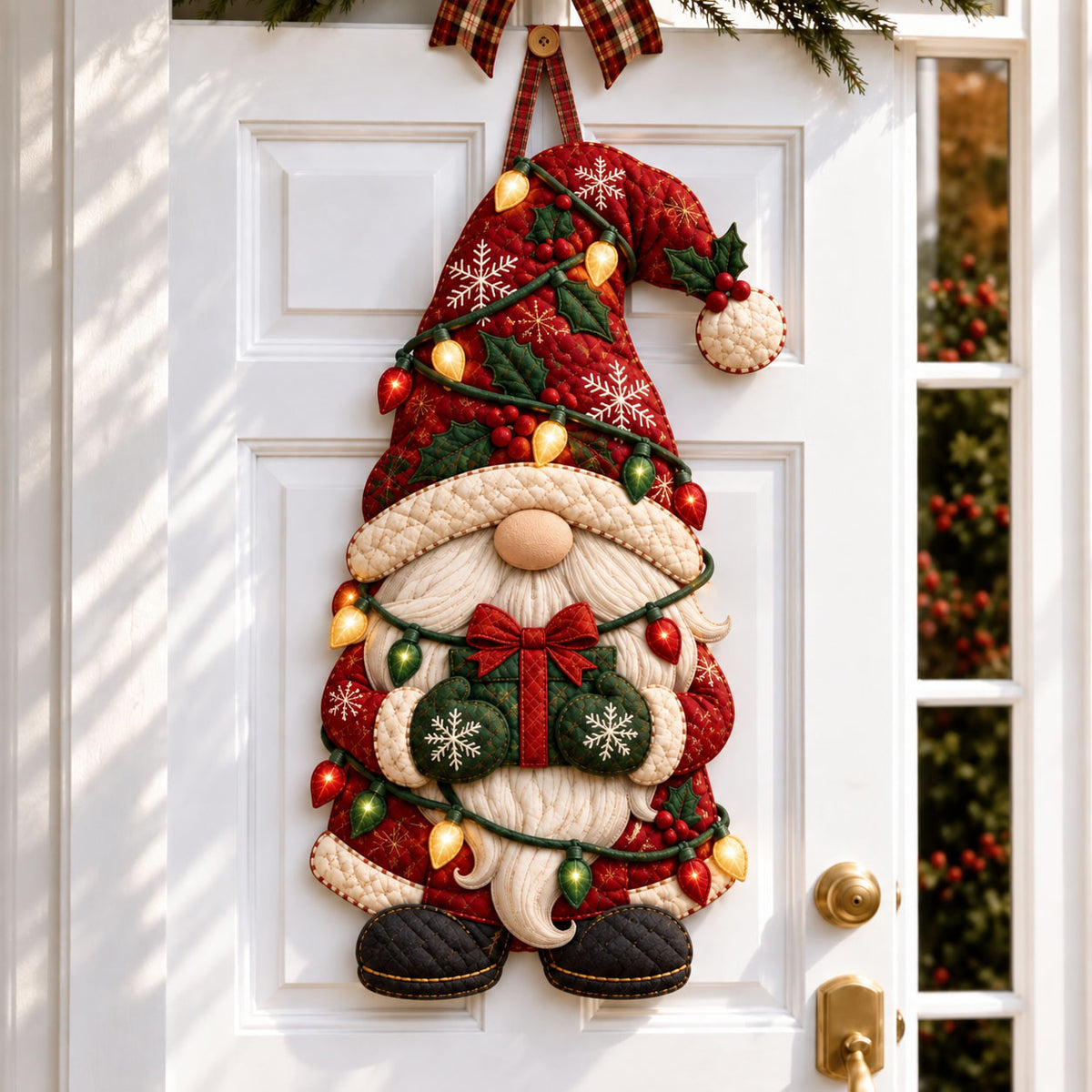 Christmas Gnome Lights Custom Shape Quilted Door Hanger GFTOHNL3409