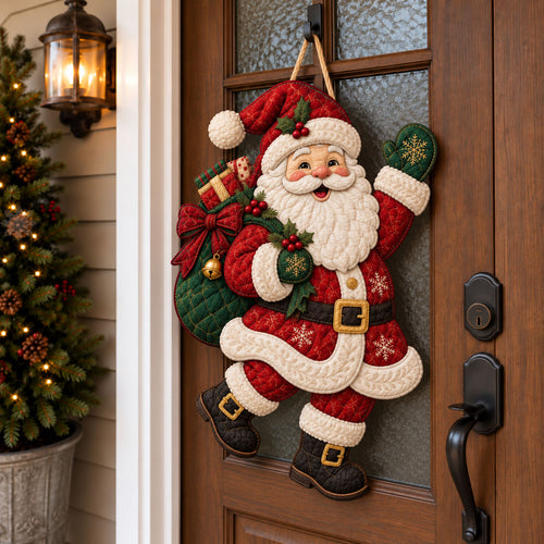 Jolly Santa Claus Custom Shape Quilted Door Hanger GFTOHNL3414