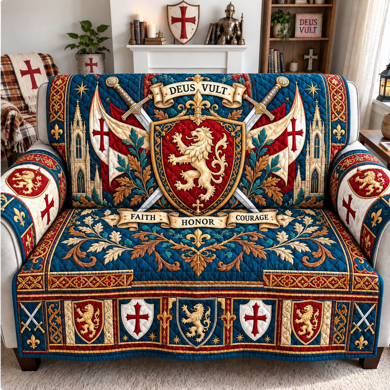 Faith Honor Courage Quilted Sofa Cover GFTOHNL3442