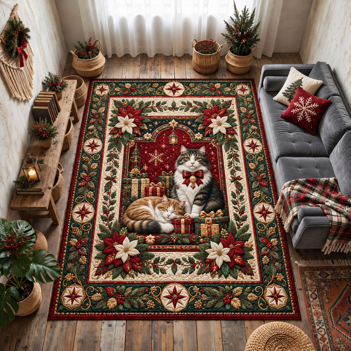 Christmas Cat Family Area Rug GFTOHNL3444