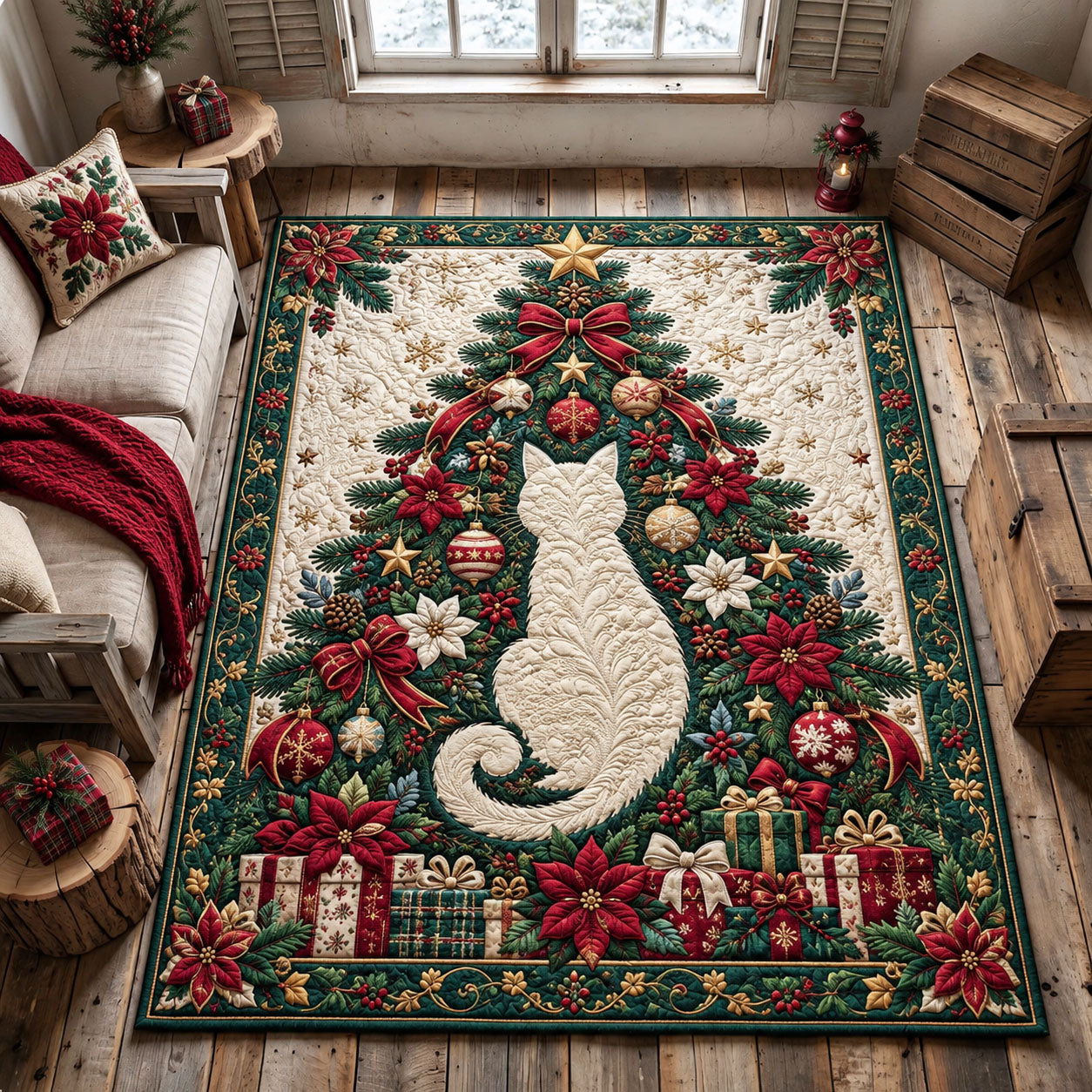 Christmas Tree Cat Area Rug GFTOHNL3445