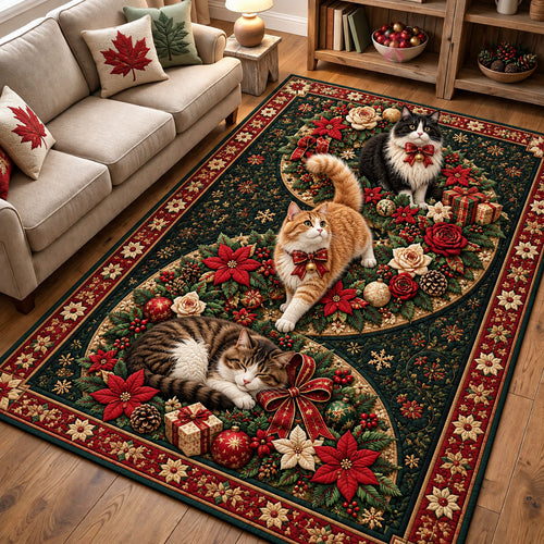 Christmas Garden Cats Area Rug GFTOHNL3449