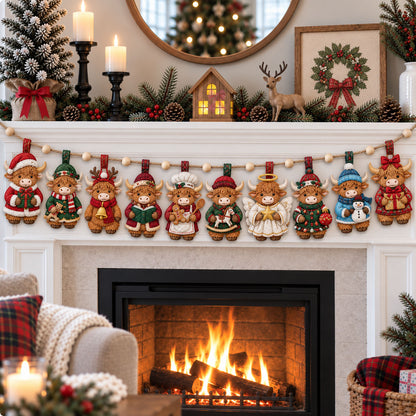 Christmas Highland Cow Custom Shape Quilted Garland GFTOHNL3450
