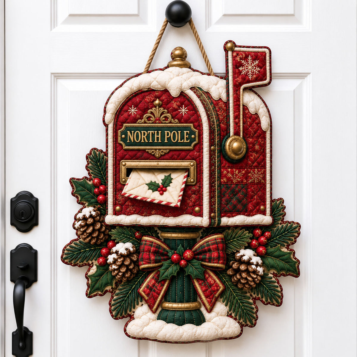 North Pole Mailbox Custom Shape Quilted Door Hanger GFTOHNL3458