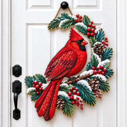 Christmas Cardinal Custom Shape Quilted Door Hanger GFTOHNL3459