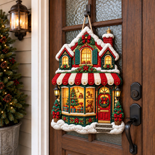 Christmas Toy Shop Custom Shape Quilted Door Hanger GFTOHNL3460