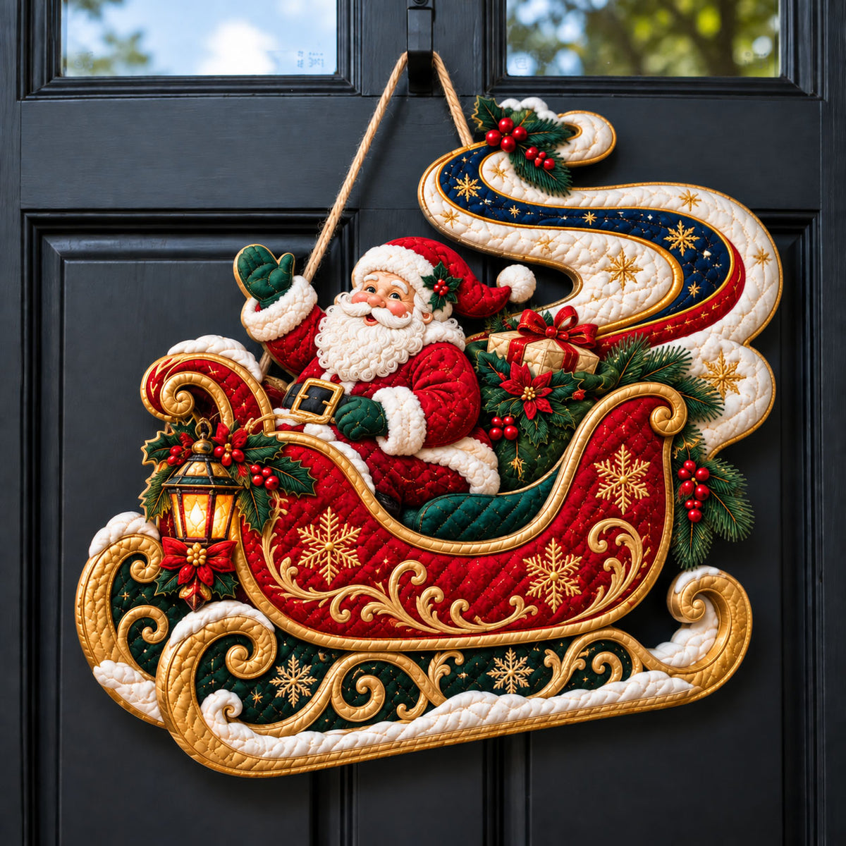 Santa Sleigh Custom Shape Quilted Door Hanger GFTOHNL3461