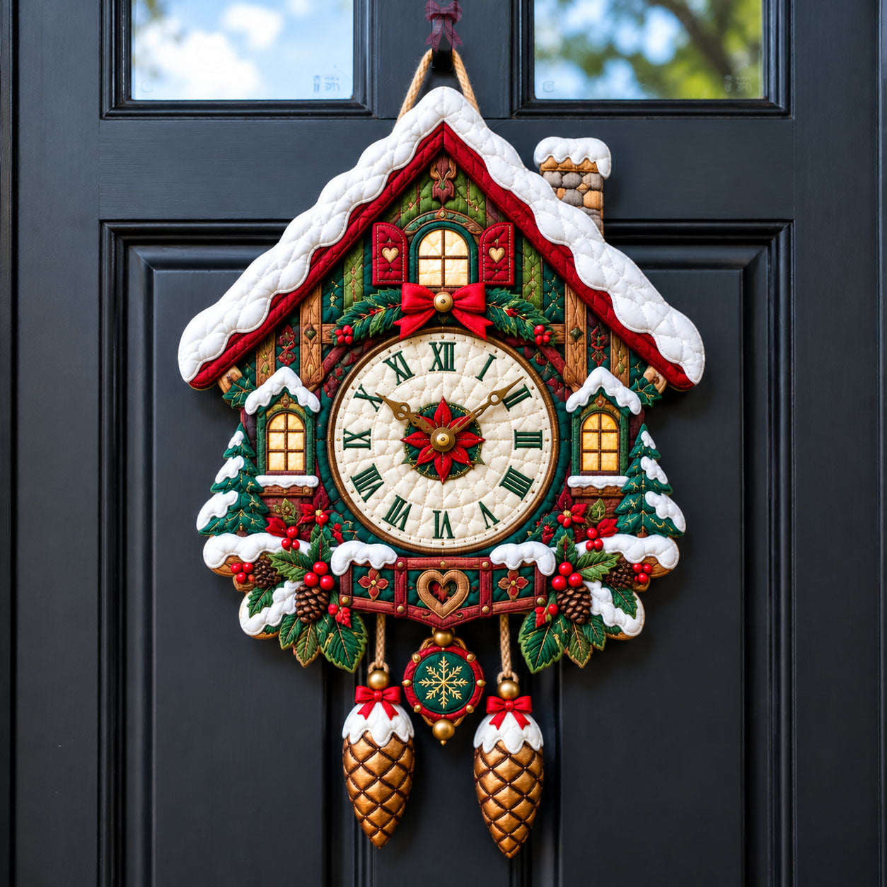 Christmas Cuckoo Clock Custom Shape Quilted Door Hanger GFTOHNL3463