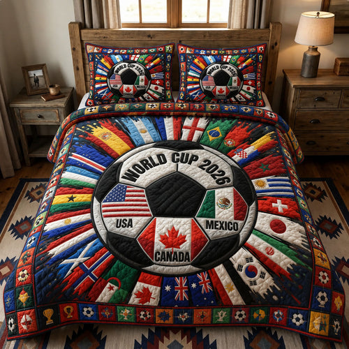 World Flags Soccer Unity 3-Piece Quilted Bedding Set GFTOHNL347
