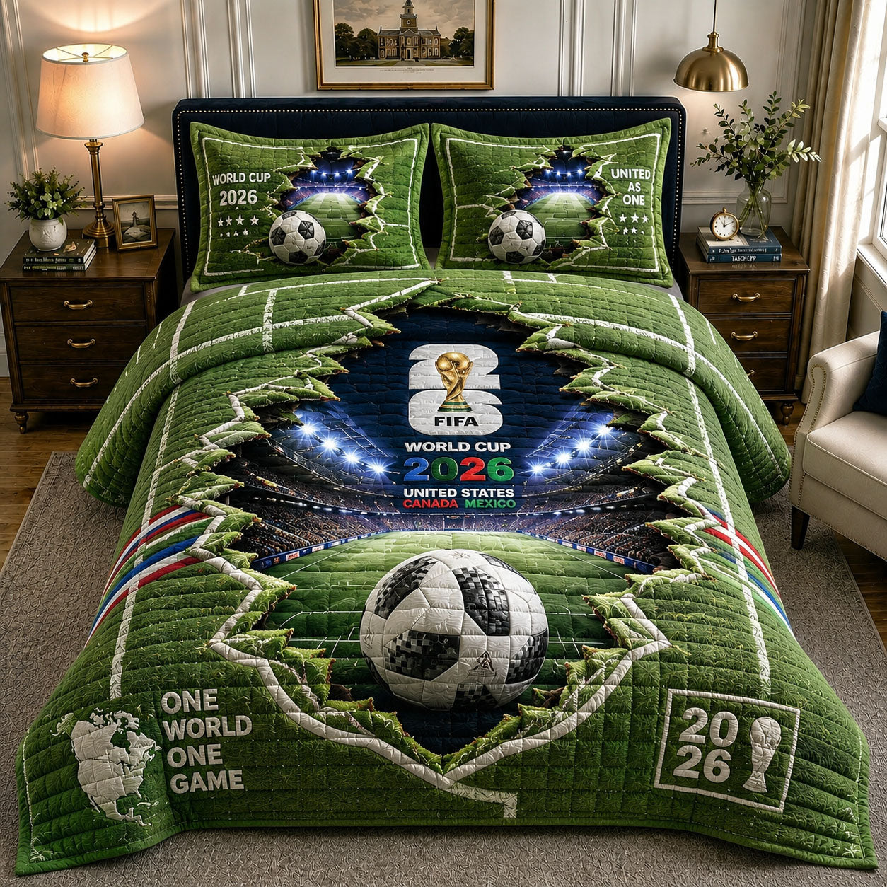 One World One Game Stadium 3-Piece Quilted Bedding Set GFTOHNL348