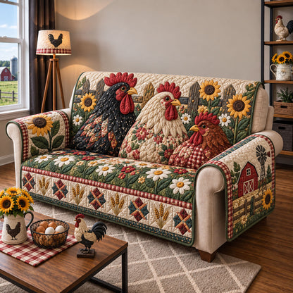 Farmhouse Chicken Garden Quilted Sofa Cover GFTOHNL3485