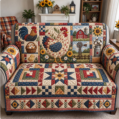 Country Chicken Patchwork Quilted Sofa Cover GFTOHNL3486