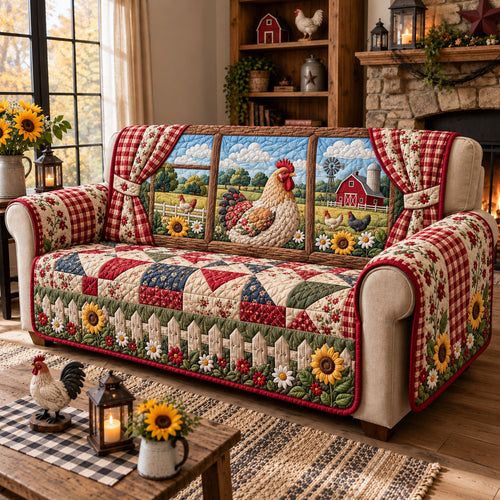 Chicken Farm Window Quilted Sofa Cover GFTOHNL3487