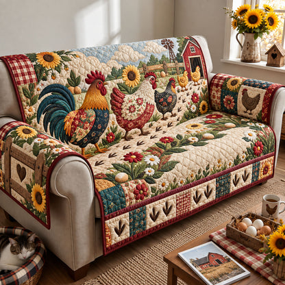 Farmyard Chicken Trail Quilted Sofa Cover GFTOHNL3488