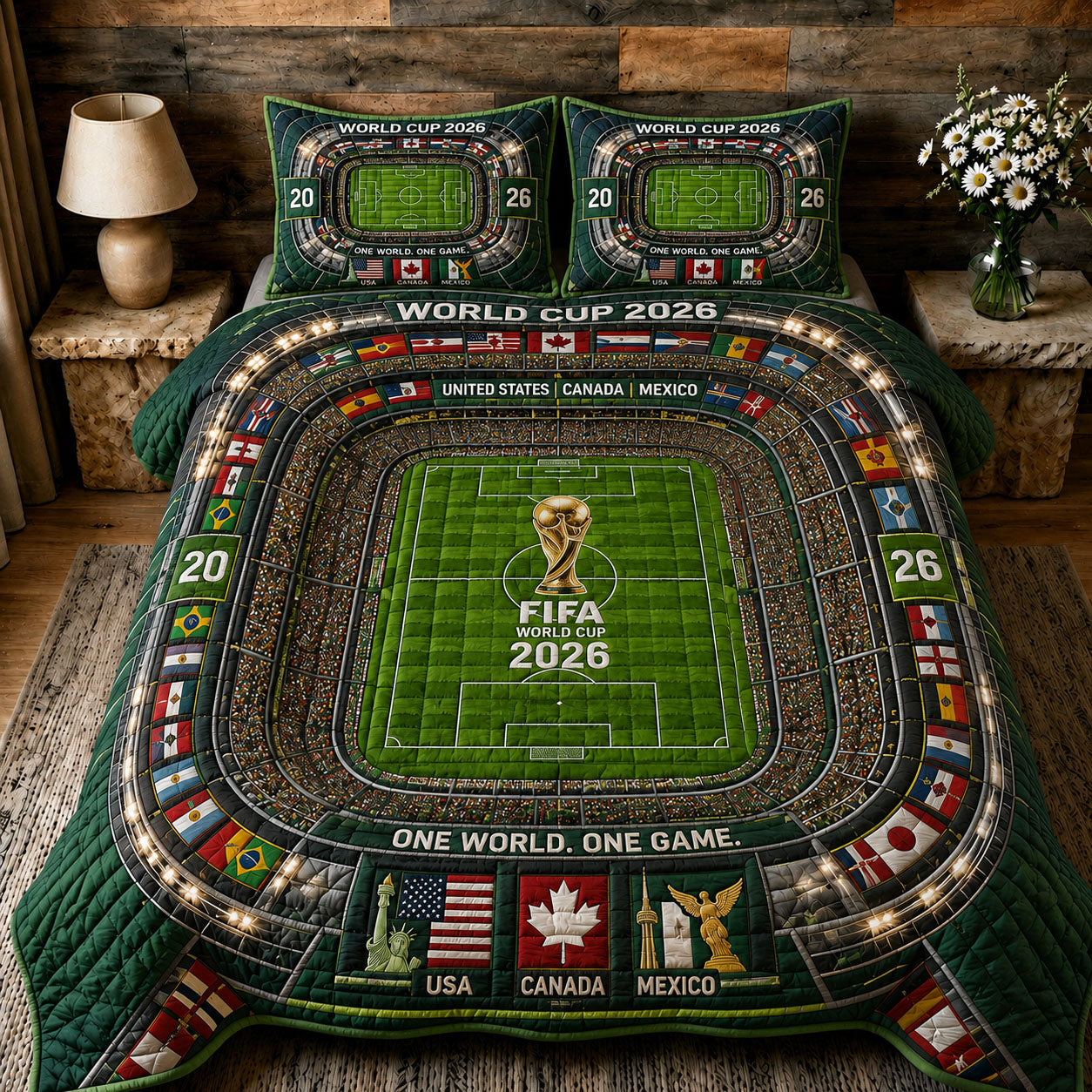 FIFA 2026 Mega Stadium 3-Piece Quilted Bedding Set GFTOHNL349