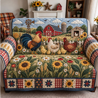 Country Chicken Family Quilted Sofa Cover GFTOHNL3490