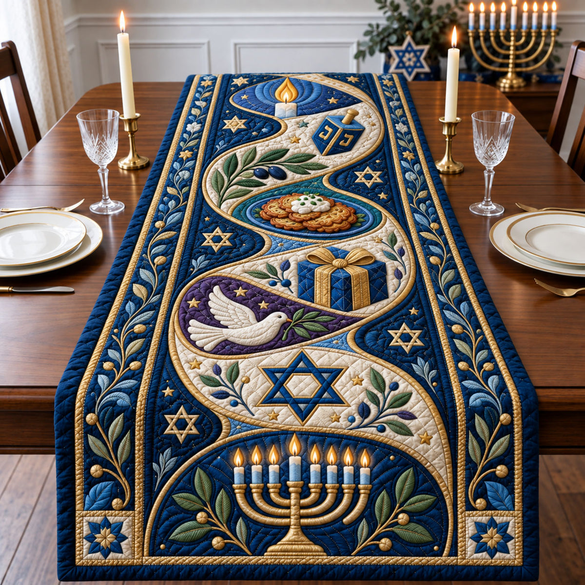 Hanukkah Blessings Quilted Table Runner GFTOHNL3493