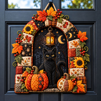 Black Cat Autumn Custom Shape Quilted Door Hanger GFTOHNL3503