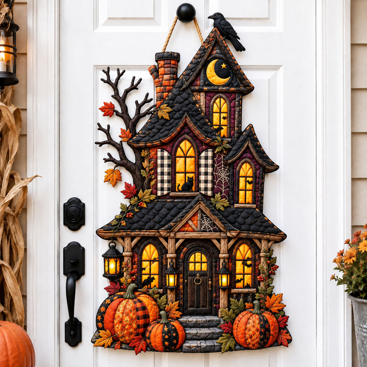 Haunted House Glow Custom Shape Quilted Door Hanger GFTOHNL3504