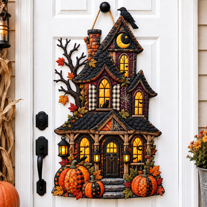 Haunted House Glow Custom Shape Quilted Door Hanger GFTOHNL3504