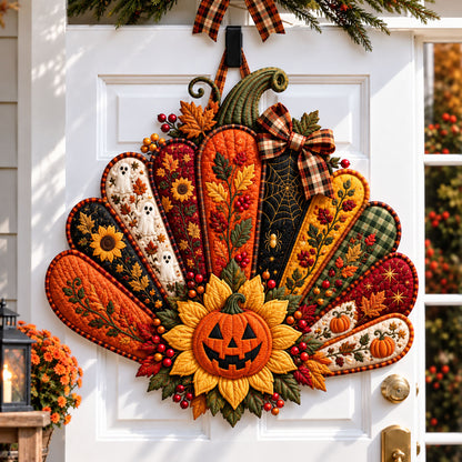 Halloween Pumpkin Fan Custom Shape Quilted Door Hanger GFTOHNL3505