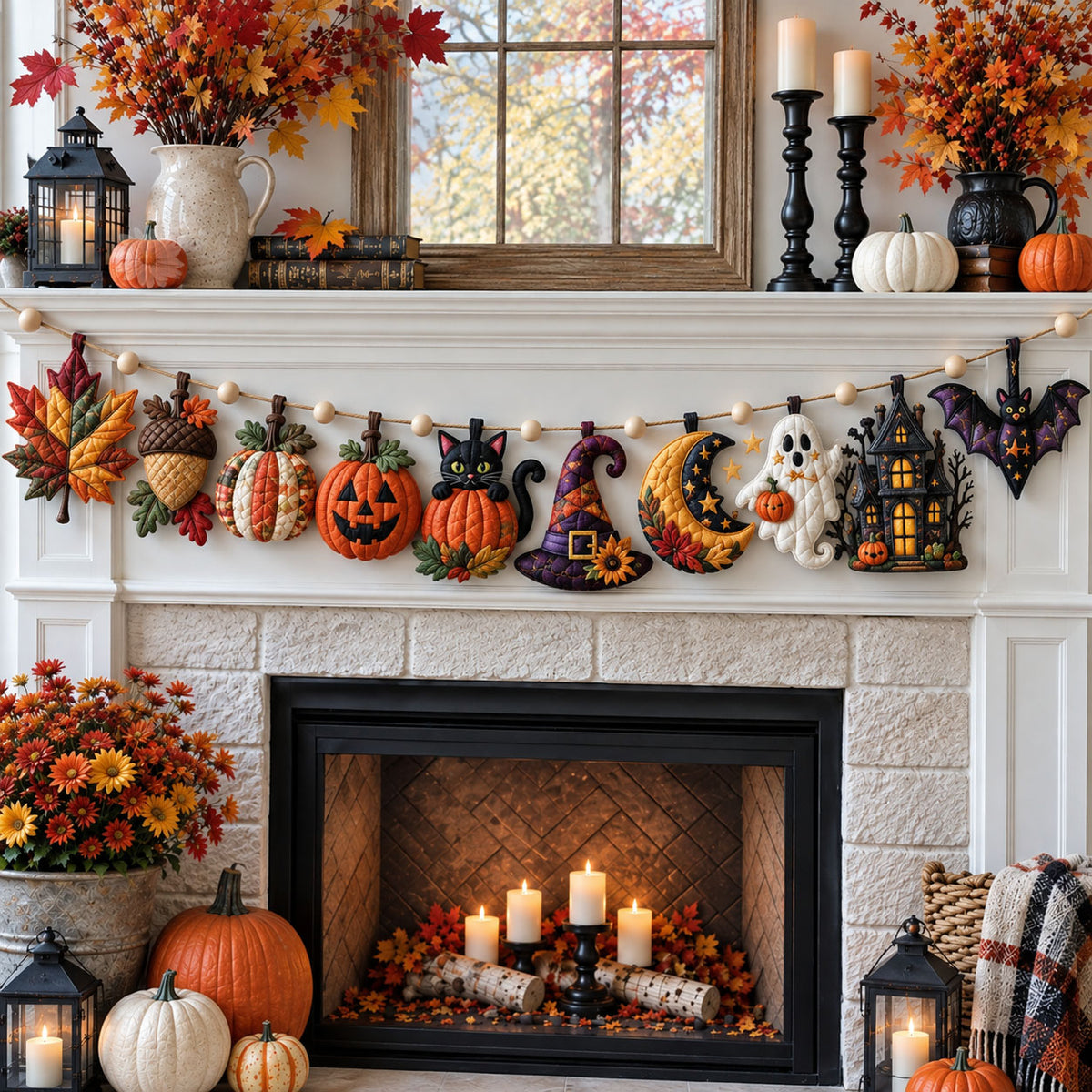Halloween Pumpkin Garland Custom Shape Quilted Garland GFTOHNL3506