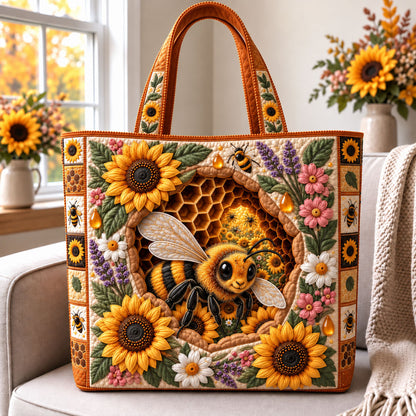 Sunflower Honey Bee Quilted Tote Bag GFTOHNL3543