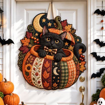 Black Cat Pumpkin Custom Shape Quilted Door Hanger GFTOHNL3548