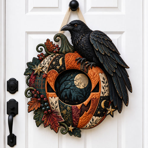 Raven Moon Pumpkin Custom Shape Quilted Door Hanger GFTOHNL3551